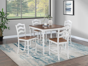 White 5-Pc Counter Height Dining Set Dining Table 4 x Chairs Natural wood Grain Look Table Top Classic Dining Room - sold by Home Elegance USA