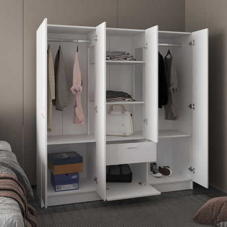 Mitu Six Doors Armoire, Seven Interior Shelves, One Drawer, Rod White - sold by Home Elegance USA