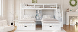 Twin over Twin&Twin Bunk Bed, Triple Bunk Bed with Drawers, Staircase with Storage, Built-in Shelves, White - sold by Home Elegance USA