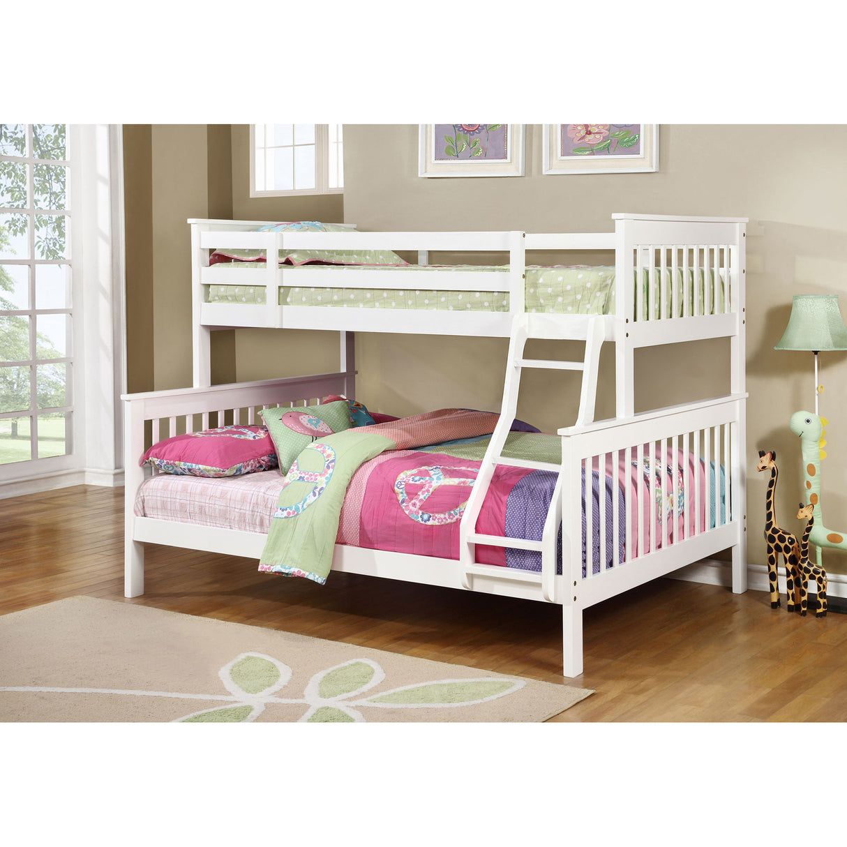 Severington White Wood Twin Over Full  Slatted Headboard Bunk Bed