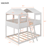 Full Over Full WoodBunk Bed with Roof, Window, Guardrail, Ladder(White)( old sku: LT000031AAK ) - Home Elegance USA