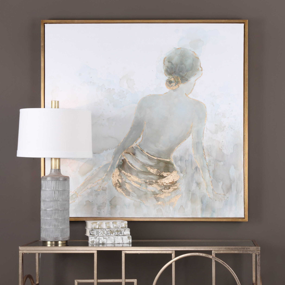 Gold Highlights Feminine Art - Light Gray / Yellow by Uttermost - View 2