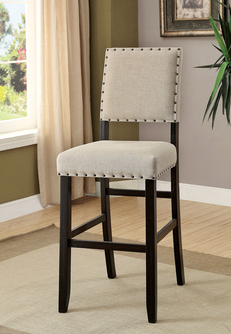 Antique Black Wooden 5pc Counter Height Dining Bar Set Table And 4x Chairs Ivory Linen Like Fabric Cushions Nailhead Trim Bar Chairs - sold by Home Elegance USA