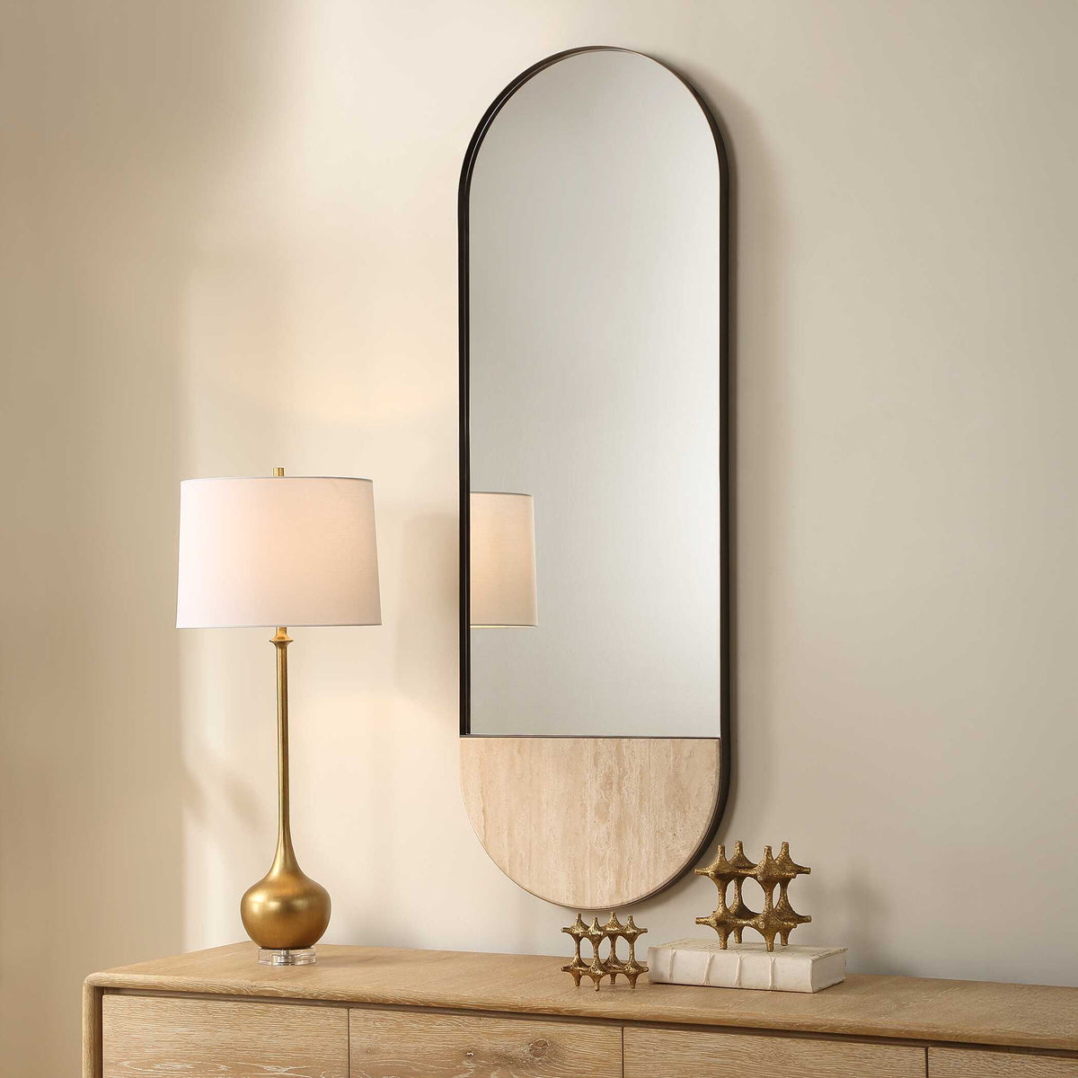 Russo Travertine Tall Oval Mirror Bronze / Brown / Gold - Beige by Uttermost - View 3