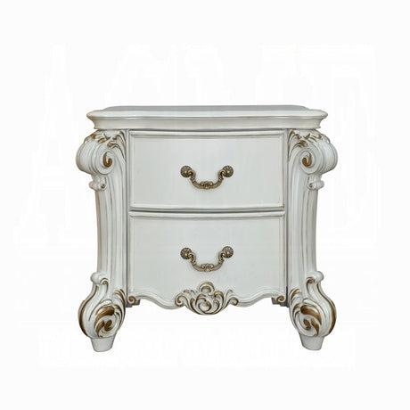 2 Drawers Nightstand with Oversized Scrolled Leg, Antique Pearl