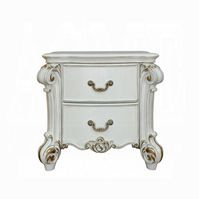 2 Drawers Nightstand with Oversized Scrolled Leg, Antique Pearl