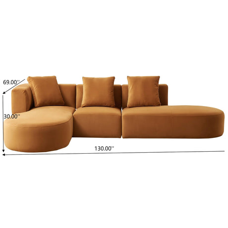 Orby Velvet Sectional Sofa Left Facing with Cloud Comfort in Cognac Velvet, 73.62 x 124.00 x 30.00 inches - sold by Home Elegance USA
