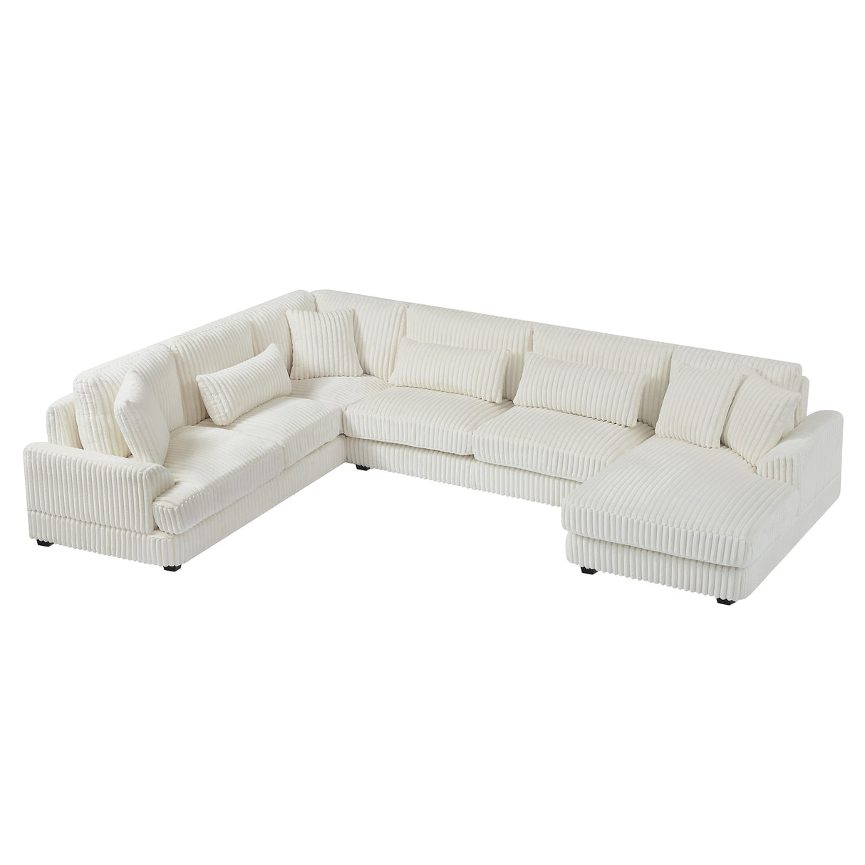 Modern Oversized U-shaped Sectional Sofa with Chaise Lounge in Beige Corduroy, 129'