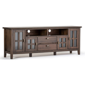 Artisan 72 inch Wide Solid Wood TV Stand in Natural Aged Brown For TVs up to 80 inches - sold by Home Elegance USA