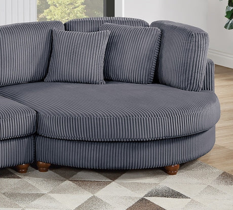 Contemporary 2pc Sectional Set XL Plush Corduroy Fabric Dark Gray LAF Sofa RAF Round Chaise w Pillows Living Room Couch - sold by Home Elegance USA
