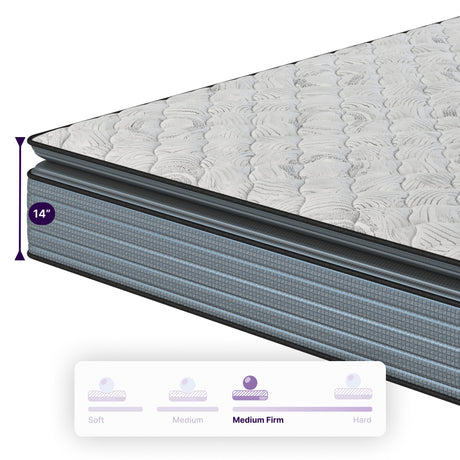 NapQueen Isabella 14 Inch Queen Hybrid Pillow Top Mattress in Grey+White with Foam+Spring Construction, CertiPUR-US Certified, Made in USA