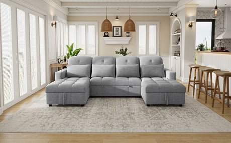 Versatile Oversized U-shaped Sectional Sofa Bed with Storage Chaise Lounges and USB Ports, Gray Chenille, 110.2' - sold by Home Elegance USA