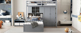 Twin Bunk Bed with Drawers, Wardrobe, Storage Shelves and Hydraulic Bed,Gray - sold by Home Elegance USA