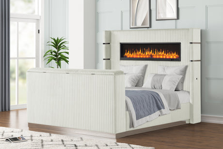 Lavish Modern Style 5 Pc Queen Bedroom Set Made with Fireplace in Headboard & TV stand in Footboard with Wood in Beige(CA INVENTORY) - sold by Home Elegance USA