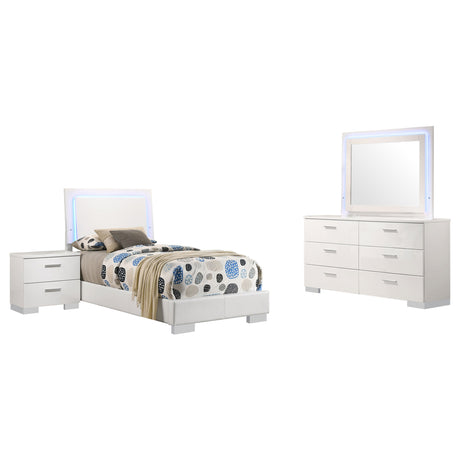 Dulcey White High Gloss 4-piece Twin Bedroom Set - sold by Home Elegance USA