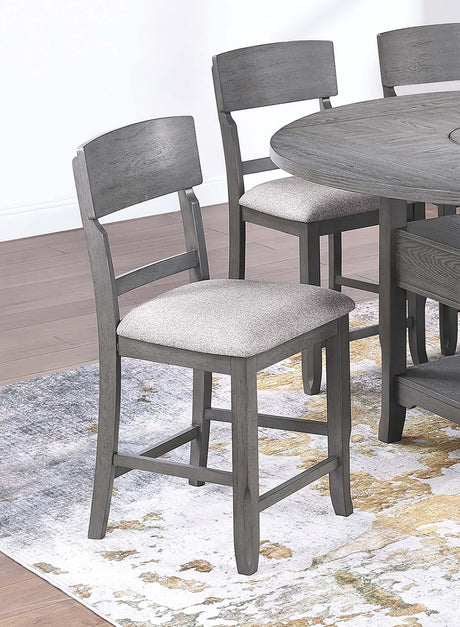 Contemporary 7pc Counter Height Dining Set Gray Table w Lazy Susan Built-in Leaf 6x High Chairs Kitchen Dining Room Storage Space Furniture - sold by Home Elegance USA