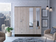 Gangi 160 Armoire, 4-door wardrobe , Two Mirrors, Metal Hardware, Two Drawers, Rod, Ten Shelves, Black Wengue / Light Gray -Bedroom - sold by Home Elegance USA