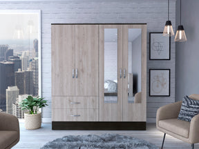 Gangi 160 Armoire, 4-door wardrobe , Two Mirrors, Metal Hardware, Two Drawers, Rod, Ten Shelves, Black Wengue / Light Gray -Bedroom - sold by Home Elegance USA
