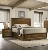 Walnut Color Transitional Style Queen Size Bed 2x Nightstands 3pc Set Bedroom Furniture Metal Knobs