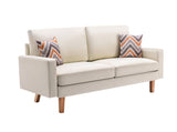 Bahamas Beige Linen Sofa and Chair Set with 2 Throw Pillows | Home Elegance USA