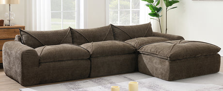 116'' Fully Compressed Sofa with High Density Foam, Integrated Backrest&Seat Cushion, Decorative Edging, Legless Design without Frame, No Assembly Required, Free Combination, Particle Chenille - sold by Home Elegance USA