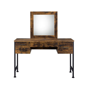 4 Storage Drawers Vanity Set with Mirror, Rustic Oak and Black
