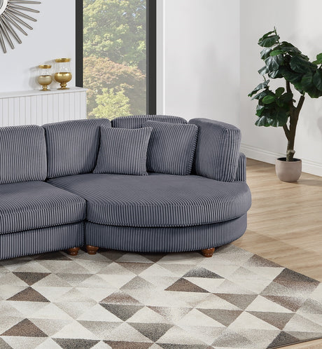 Contemporary 2pc Sectional Set XL Plush Corduroy Fabric Dark Gray LAF Sofa RAF Round Chaise w Pillows Living Room Couch - sold by Home Elegance USA