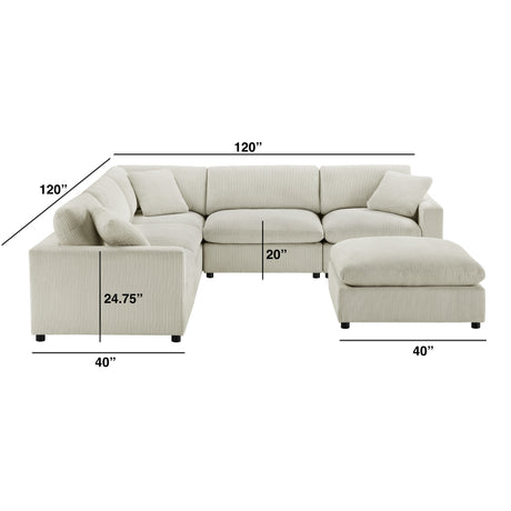 Chelsea Modular 6-Piece Sectional in Beige with Plush Polyester Upholstery - sold by Home Elegance USA