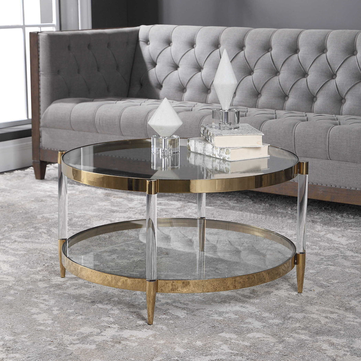 Kellen Glass Coffee Table - Gold by Uttermost - View 4