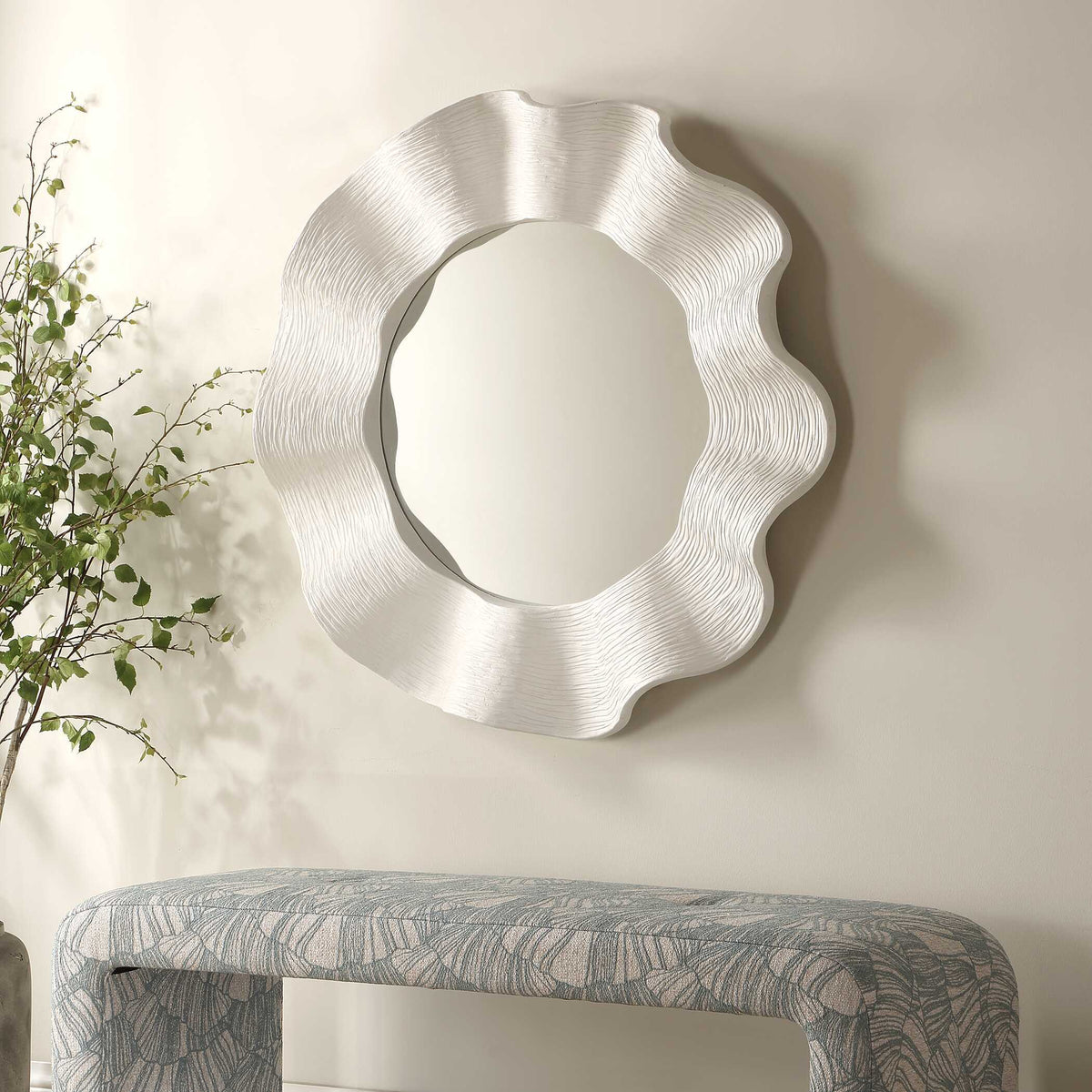 Wave Length Round Mirror White - Silver by Uttermost - View 4