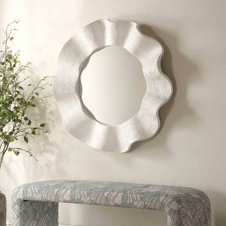 Wave Length Round Mirror White - Silver by Uttermost - View 4