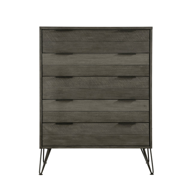 Contemporary Three-Tone Gray Finish Chest of Drawers Perched atop Metal Legs Acacia Veneer Modern Bedroom Furniture