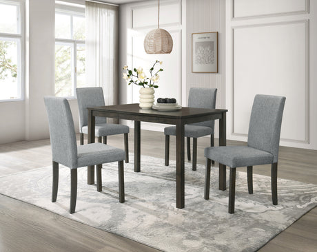 5pc Dark Wood/Gray Dining Set Rectangular Table 4 Fabric Upholstered High-back Side Chairs Dining Room Wooden Furniture