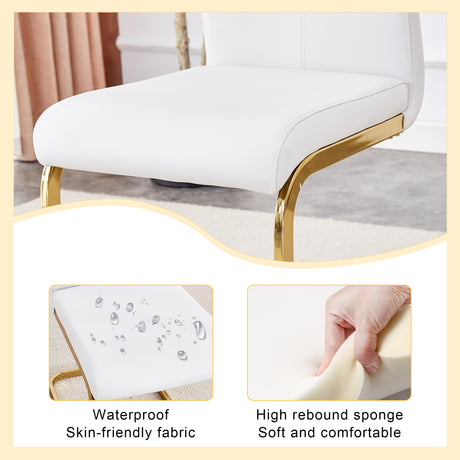 Table and chair set.Elegant Transparent Tempered Glass Dining Set - 71'x35.4' with 8 White PU Chairs with golden C-tube metal leg. - sold by Home Elegance USA