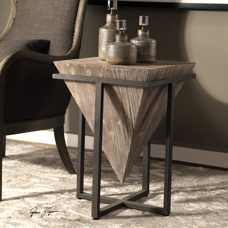 Bertrand Wood Accent Table - Light Brown / Black by Uttermost - View 6