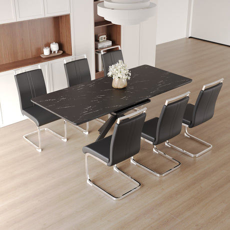 62.4' extendable 78.15' dining Table Set for 6-8 Person for Dining Room,C-shaped Tube Soft padded armless dining chair and Very large Dining Room Table Kitchen Table Chair Set with metal Legs - sold by Home Elegance USA