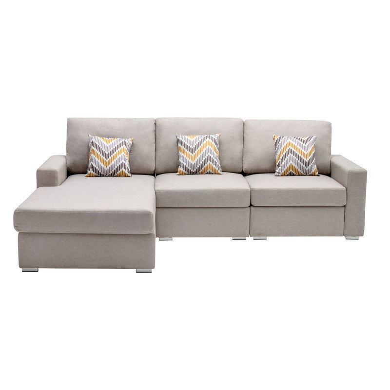 Nolan Beige Linen Fabric 3Pc Reversible Sectional Sofa Chaise with Pillows and Interchangeable Legs - Home Elegance USA