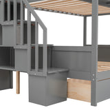 Twin over Full Bunk Bed with Shelfs, Storage Staircase and 2 Drawers, Gray - Home Elegance USA