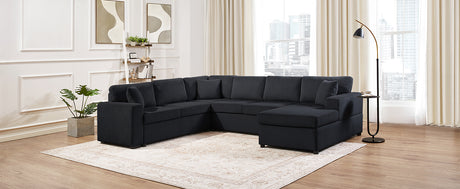 Oversized Sectional Sofa 115.3' U-Shaped Sofa with Chaise Lounge and Three Soft Throw Pillows, Black Corduroy Fabric - sold by Home Elegance USA