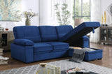 Kipling Blue Velvet Fabric Reversible Sleeper Sectional Sofa Chaise - Home Elegance USA