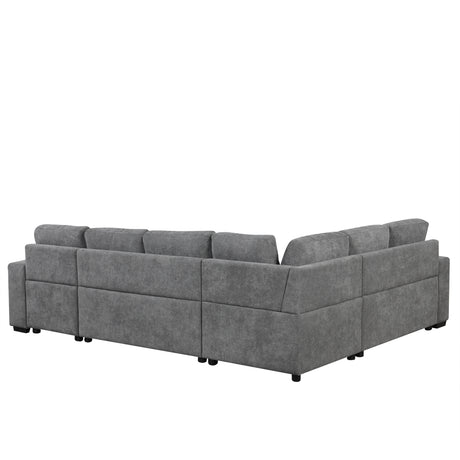 Modern Grey U-Shaped Sectional Sofa Bed with USB Ports, Storage Chaise & Pillows, Chenille Fabric, 109' - sold by Home Elegance USA
