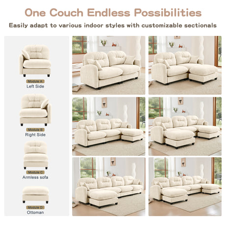 Modular Sectional U Shaped Couch With Ottoman,Soft Chenille Fabric  Tufted Cushion Backrest Design,High-Density Foam Ergonomic design,Elegant Armrests,Easy Install Fits Bedrooms Living Rooms,Beige - sold by Home Elegance USA
