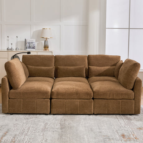 Modern Sectional Sofa Modular Sofa 85.4' U-shaped Sofa Couch with Movable Ottoman, USB Ports, Phone Holder, Brown Chenille - sold by Home Elegance USA