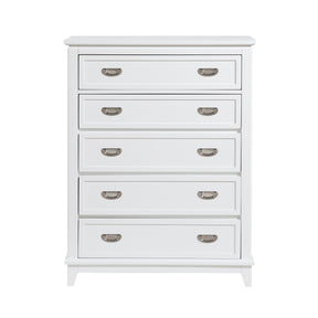 White Finish Storage Chest with 5 Drawers Wooden Modern Bedroom Furniture 1pc Vertical Dresser