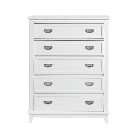 White Finish Storage Chest with 5 Drawers Wooden Modern Bedroom Furniture 1pc Vertical Dresser
