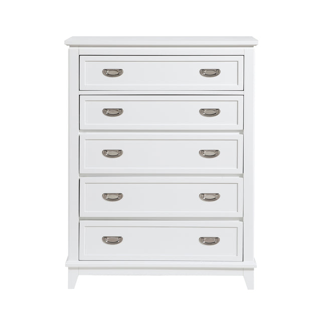 White Finish Storage Chest with 5 Drawers Wooden Modern Bedroom Furniture 1pc Vertical Dresser