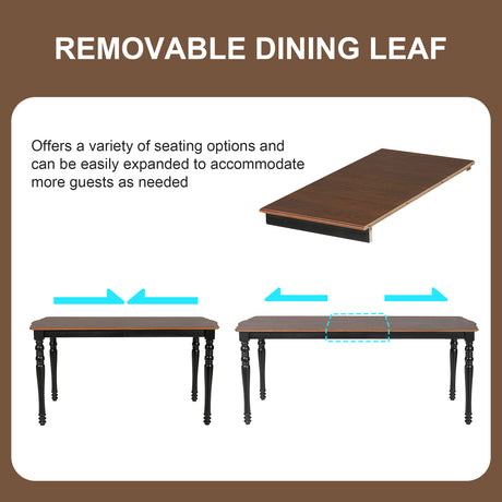 7-Piece Dining Table Set, 60inch to 78inch Extendable Wood Dining Table with Removable Leaf, Kitchen Table Set with 6 Upholstered Side Chair, Dining Table Set for 6 - sold by Home Elegance USA