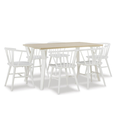 Alwynn White and Natural Wood 7-piece Dining Set, Dining Table with 6 Stylish Windsor Chairs - sold by Home Elegance USA