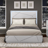 Glamorous White Finish California King Size LED Light Headboard Bedroom Furniture 1pc Geometric Design Accents
