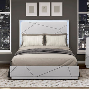 Glamorous White Finish California King Size LED Light Headboard Bedroom Furniture 1pc Geometric Design Accents